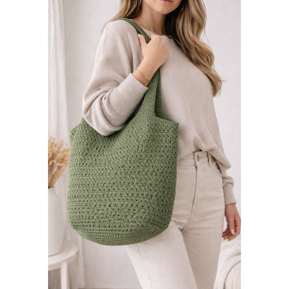 The Sak Green Crochet Knit Shoulder Tote Bag Boho Casual